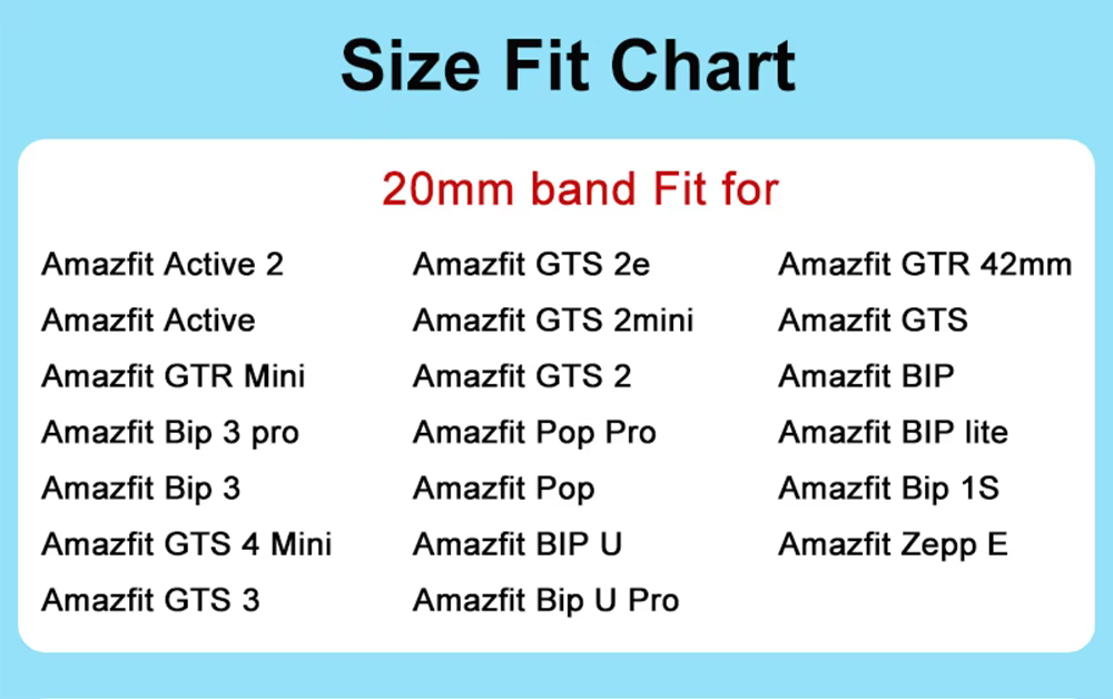 Bracelet pour Amazfit Active 2 BIP3/3 Pro GTS2/2e/2 Mini/3/4 GTR Mini 20mm