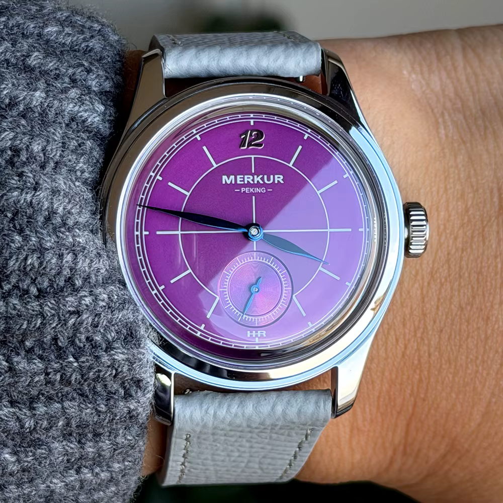 Nouvelle montre décontractée rétro MERKUR Cross Line Sector Dial Purple pour hommes