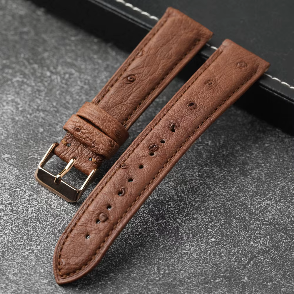 Bracelet de montre en cuir d'autruche sud-africain fait à la main 18 19 20 21 22MM