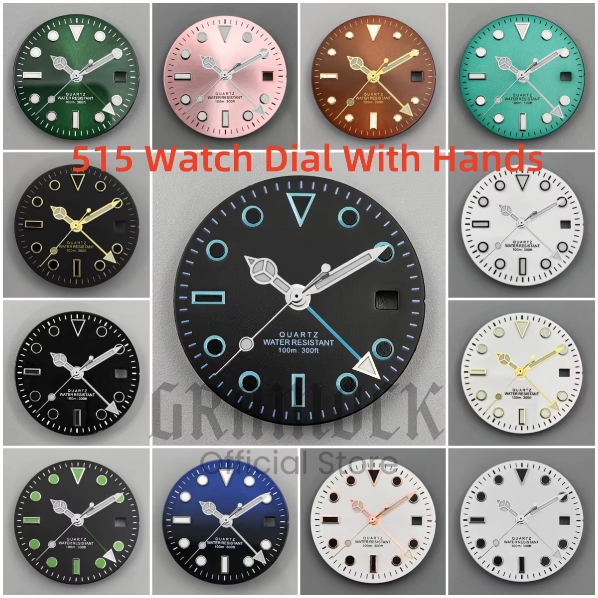 GRAMOCK hommes 29mm GMT 515 Quartz rose vert noir bleu cadran de montre avec quatre aiguilles