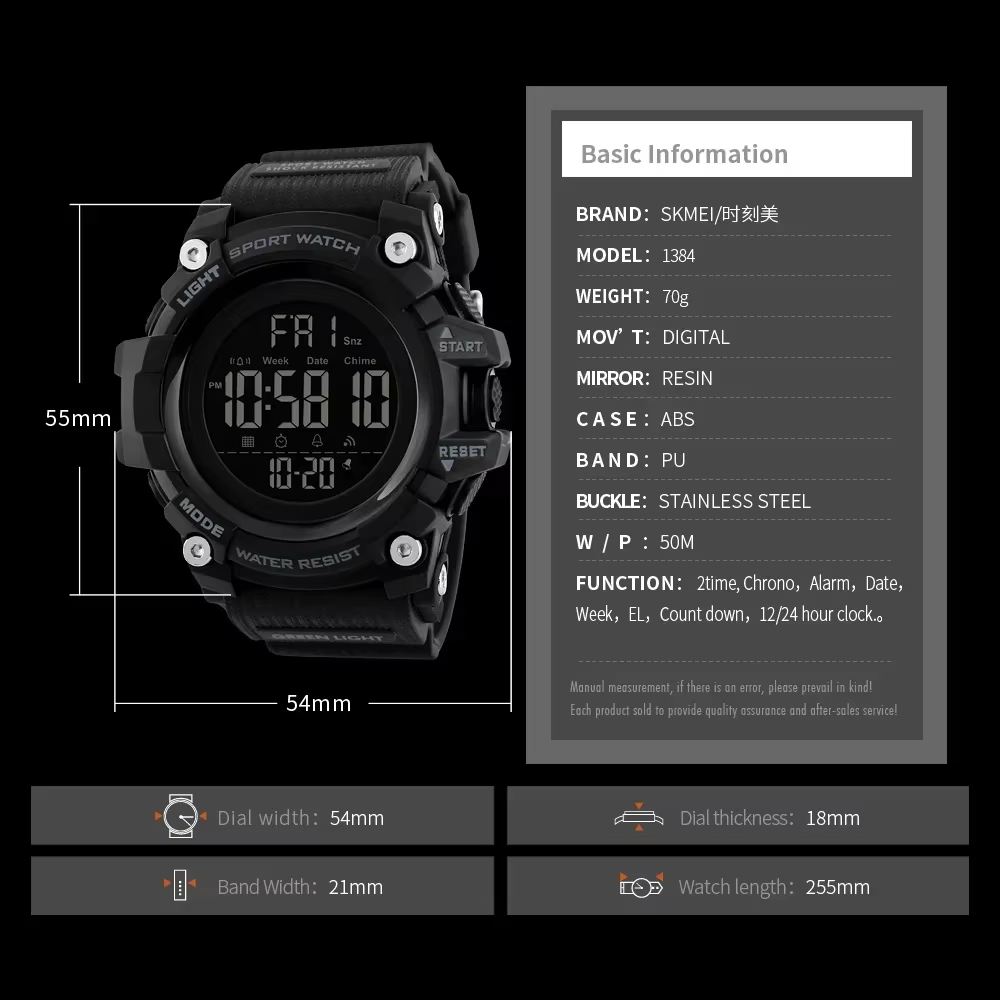 SKMEI 1384 montre électronique de Sport étanche pour hommes montres-bracelets numériques militaires