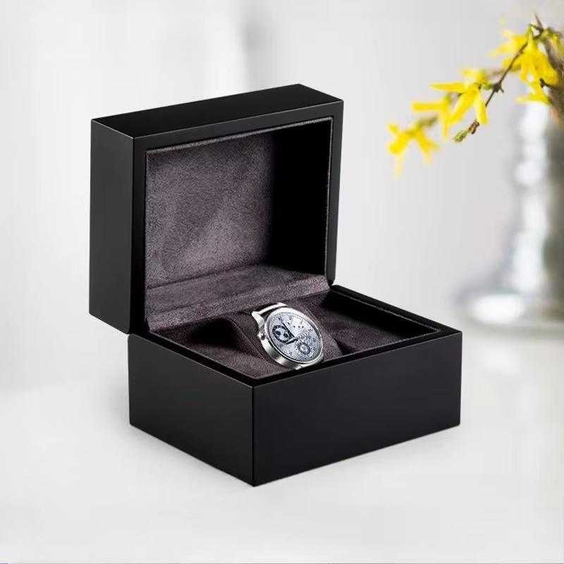 Boîte à montre en bois noir mat de luxe pour homme et femme