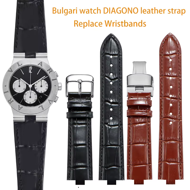 Mengduomi bracelet de montre en cuir véritable pour Bulgari DIAGONO TITONI