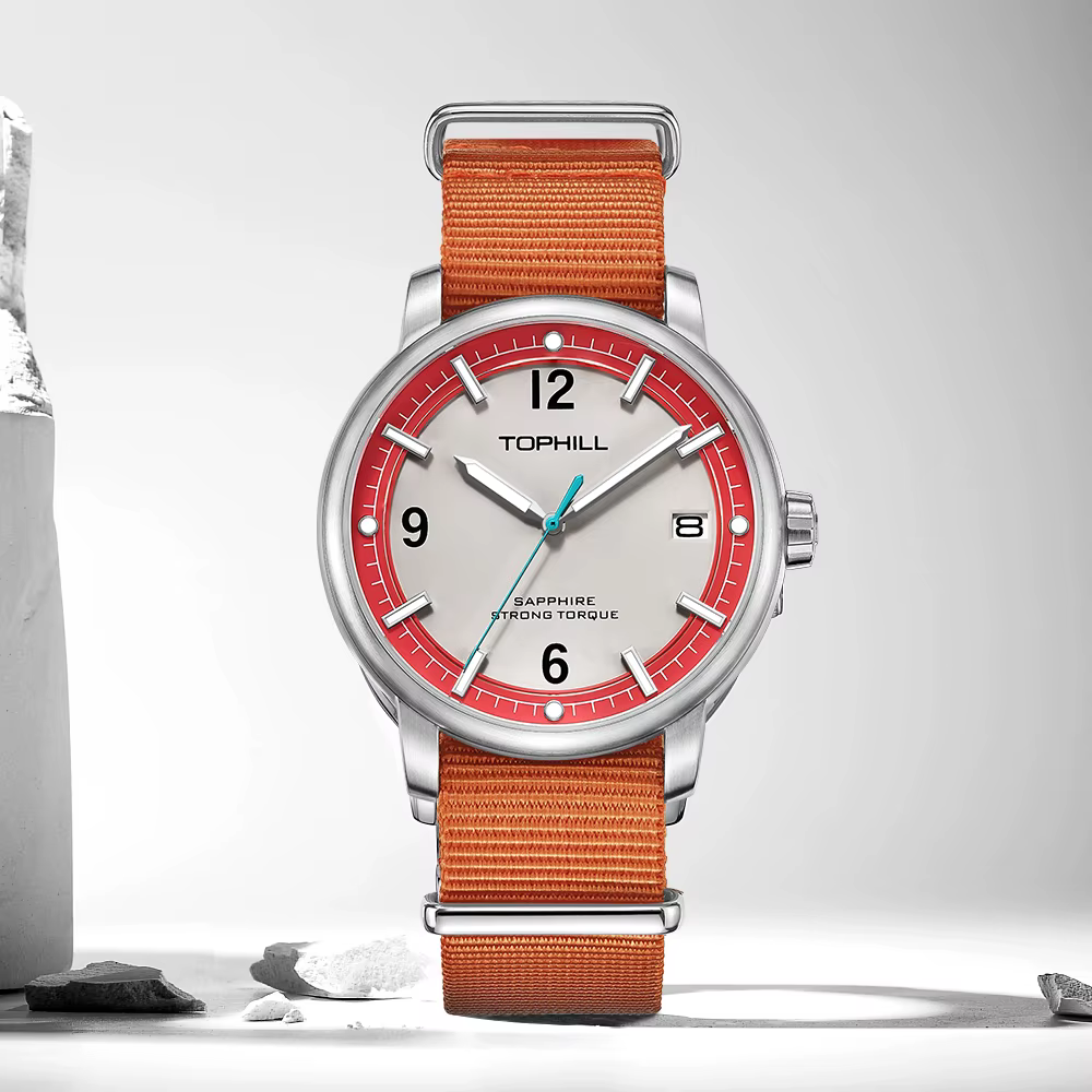 TOPHILL – montre-bracelet à Quartz pour hommes, Vintage, Simple, 42mm, Epson VX62E, saphir, 3H, Date, 5 bars, décontractée, C3, lumineuse, 5 bars, TD009G