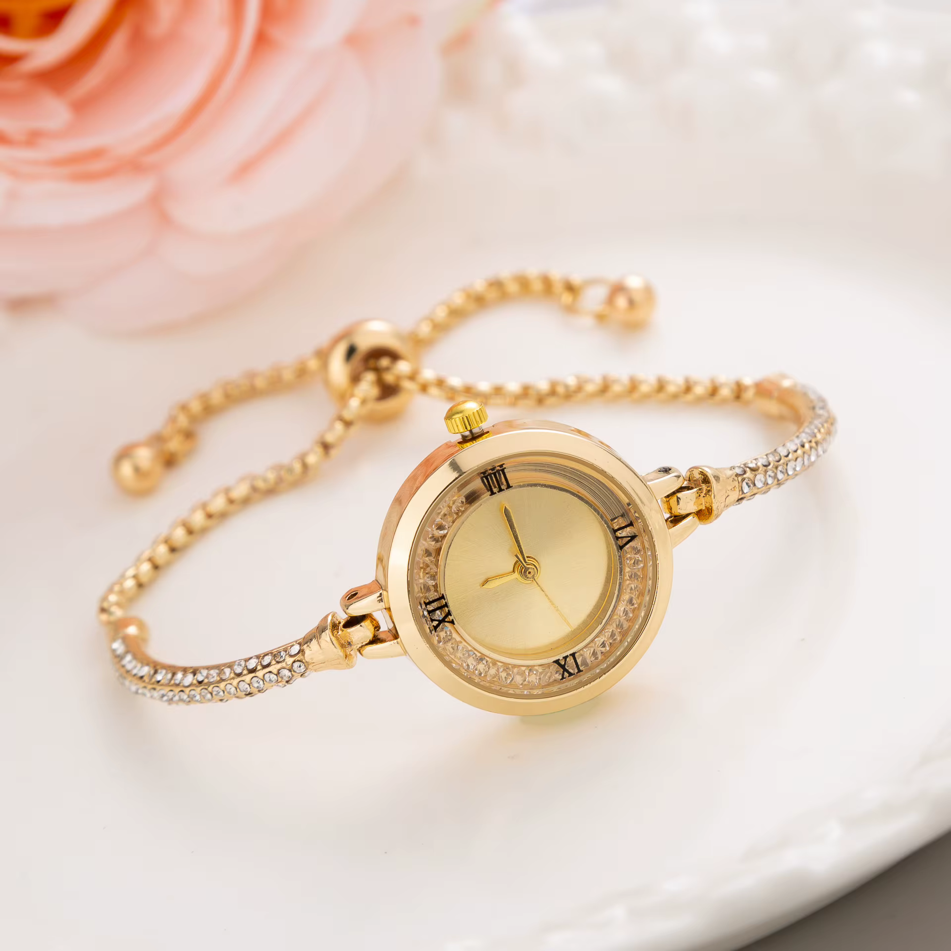 Mode luxe Montre pour Femme or Bracelet fin dames