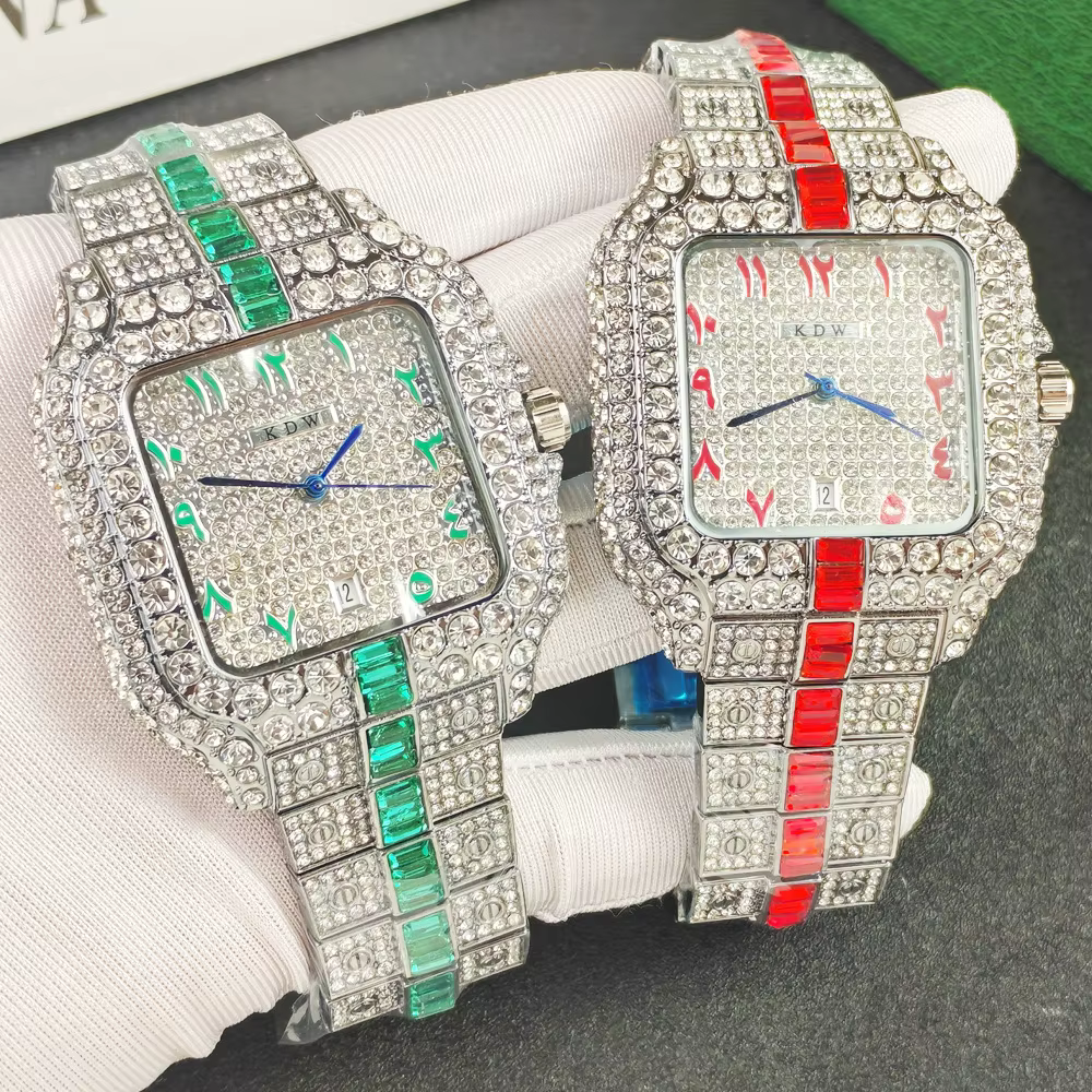 Montre en Quartz entièrement sertie de diamants pour Hommes