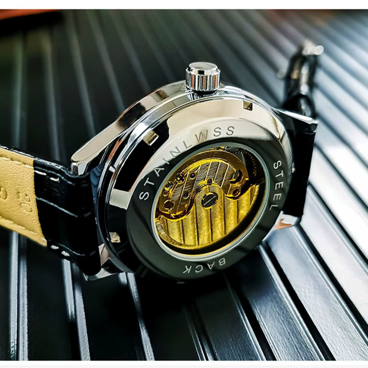 AOKULASIC Tourbillon hommes montres haut de gamme de luxe squelette automatique montre mécanique bracelet en cuir décontracté Phase solaire mâle horloge
