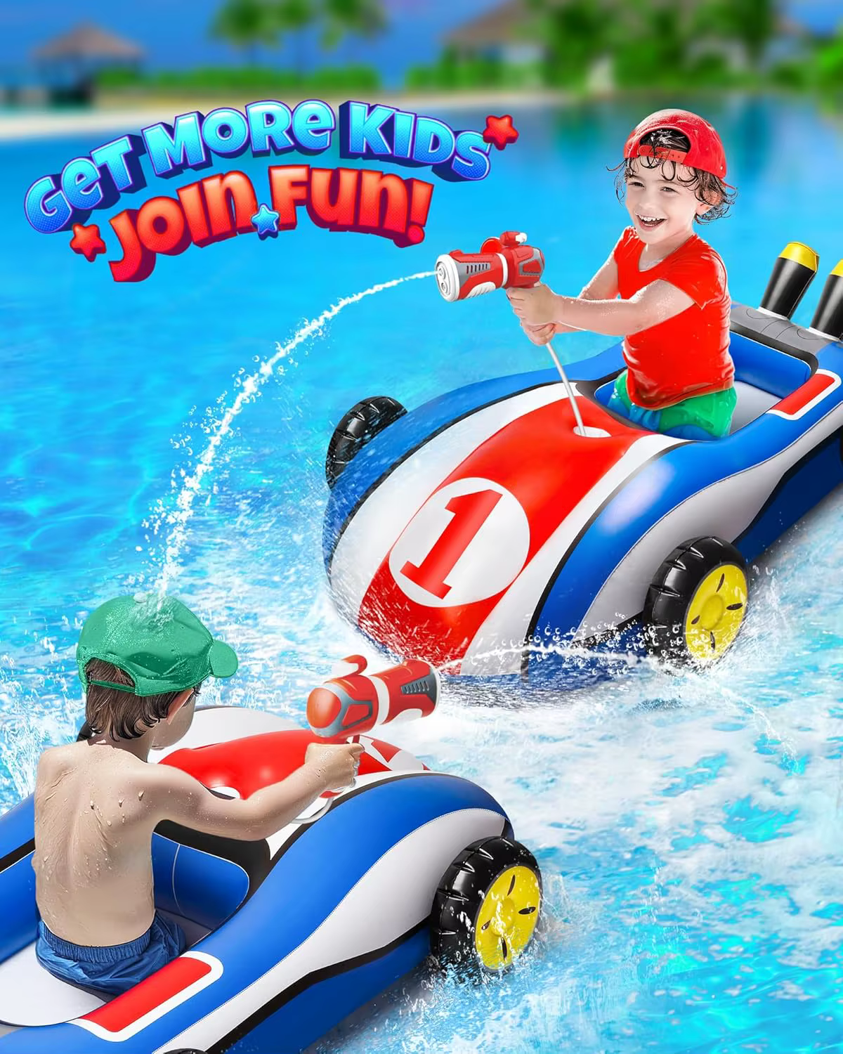 Jouets gonflables pour piscine pour enfants avec pistolet à eau, jouets aquatiques gonflables à chevaucher pour enfants, jeux d'eau d'été en plein air pour garçons et filles