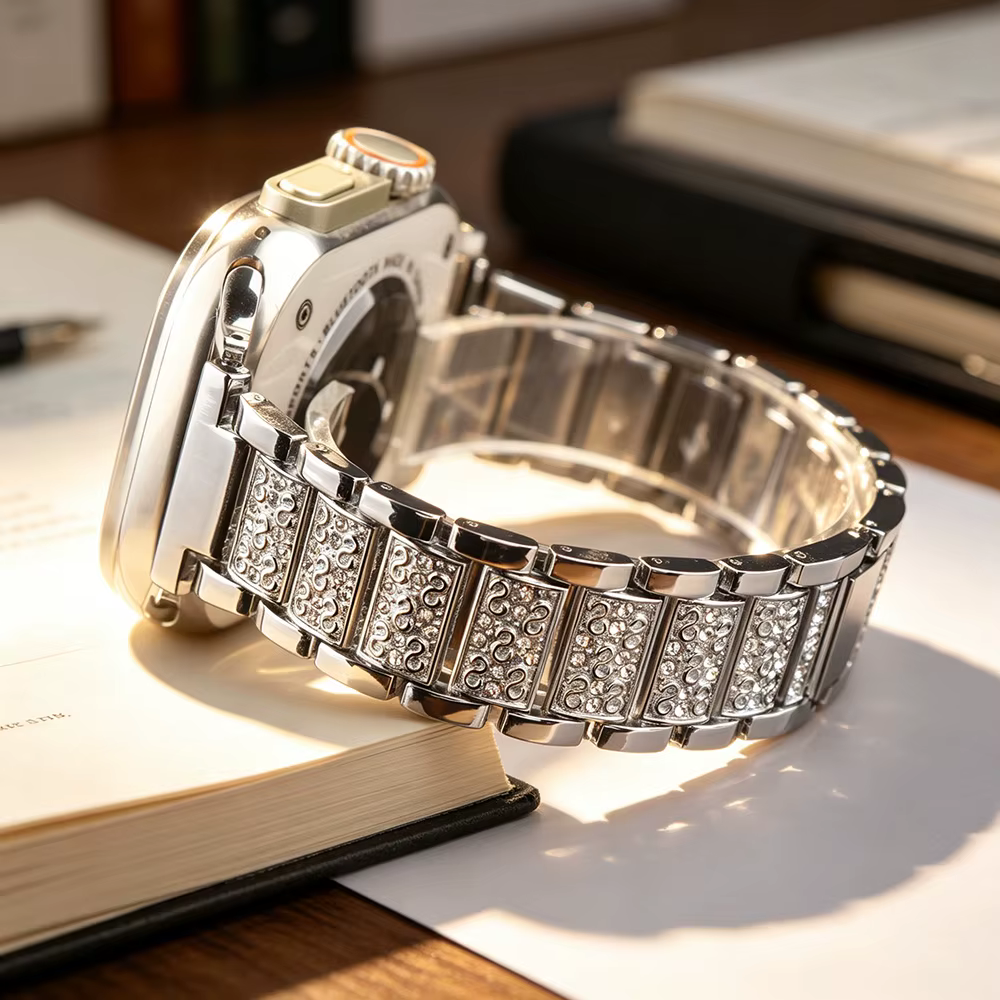 Bracelet en métal avec strass pour Apple Watch