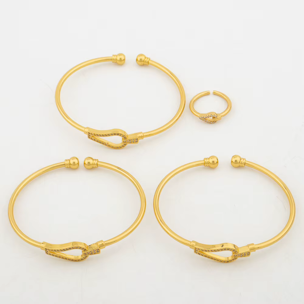 Ensemble de bracelets et de matiques en or pour femmes, design élégant, bracelet de manchette, bague de fiançailles, bijoux africains de luxe