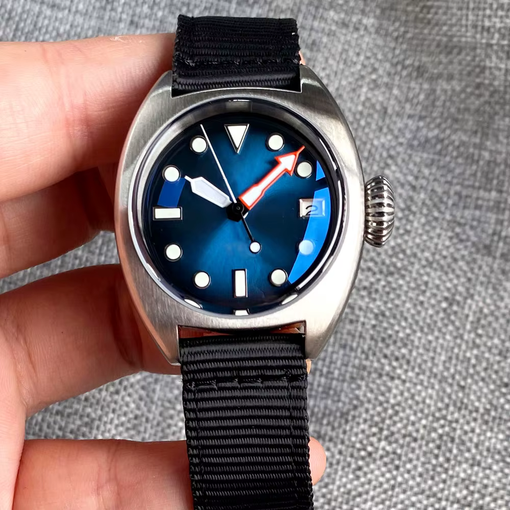 Tandorio 36mm montre automatique mécanique militaire hommes NH35 8215 PT5000 AR dôme saphir Sunburst vert/rouge/bleu grande couronne Sport