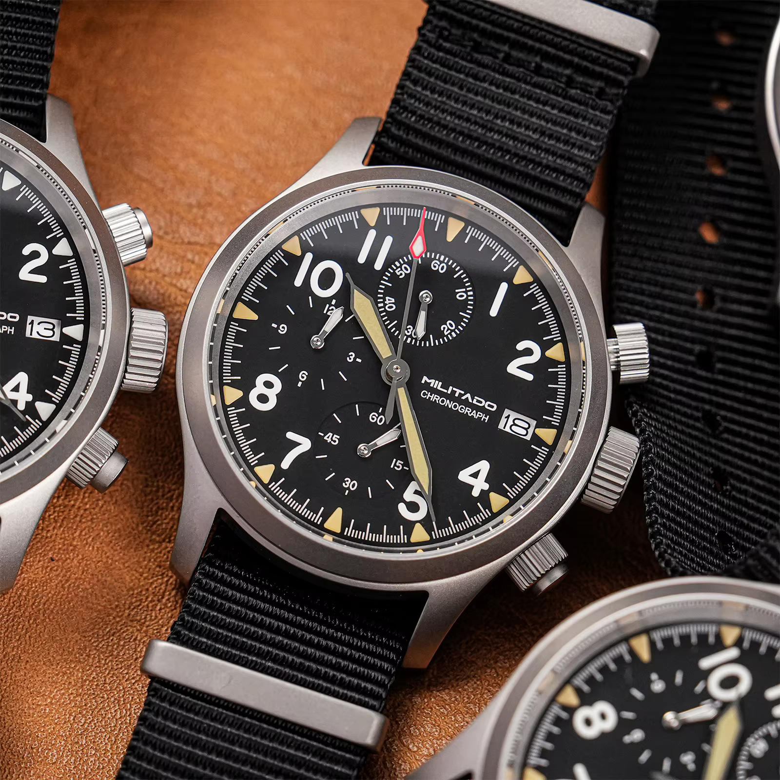 Militado Ml1868KF montre VK67 chronographe montres à Quartz lumineux AR saphir cristal 100M étanche 39Mm montre-bracelet militaire