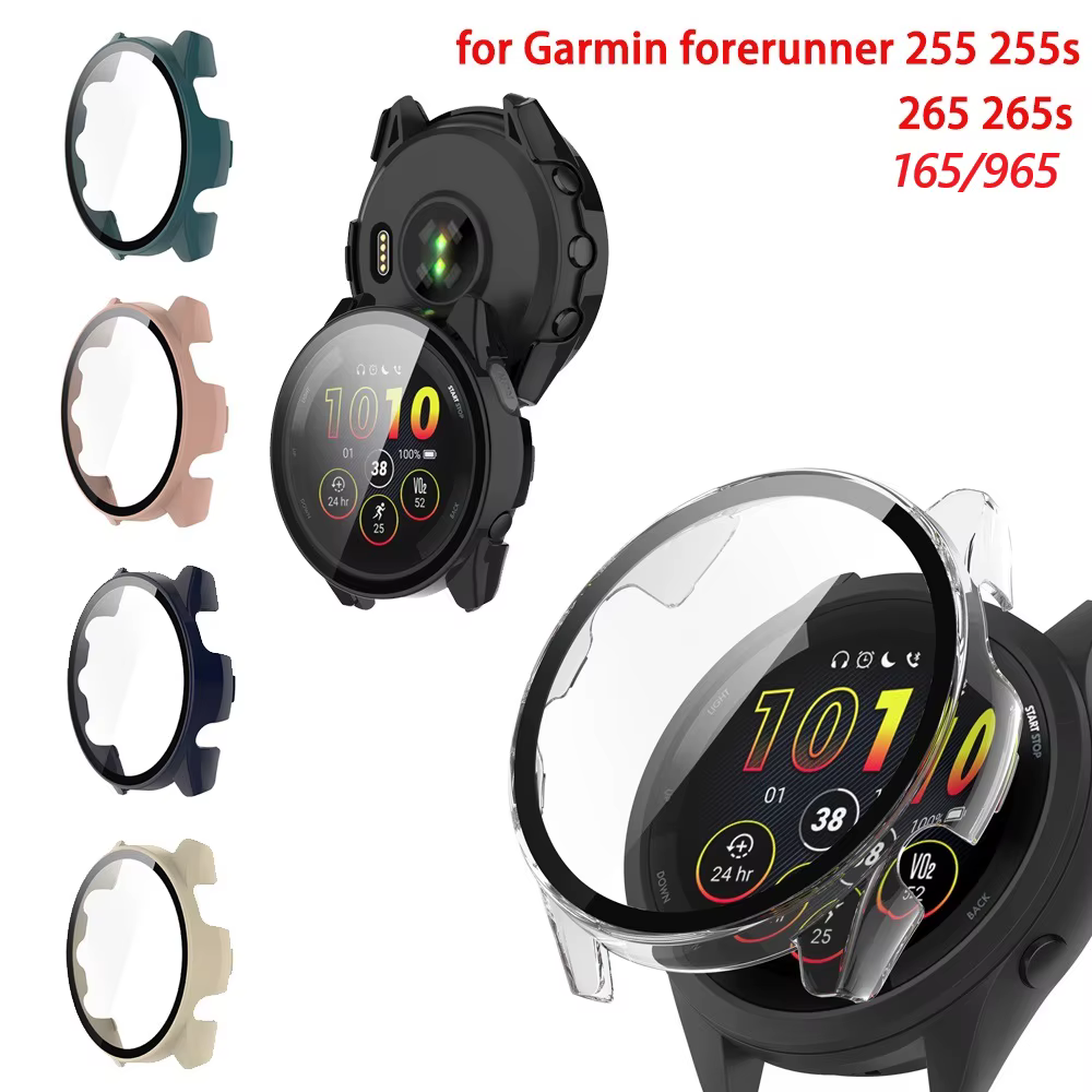 Pour Garmin Forerunner 255 255s 265 265s 165 musique 965 cadre PC dur pare-chocs housse + HD mince verre trempé anti-rayures