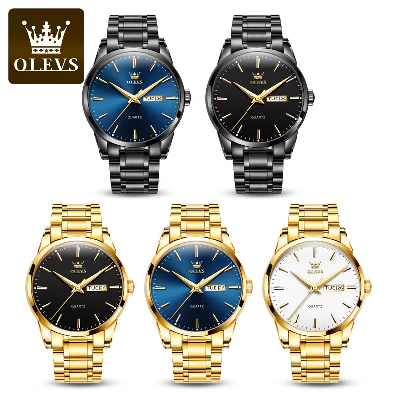 OLEVS classique or montres pour haut de gamme de luxe affaires en cuir étanche lumineux en acier inoxydable hommes montre-bracelet à Quartz