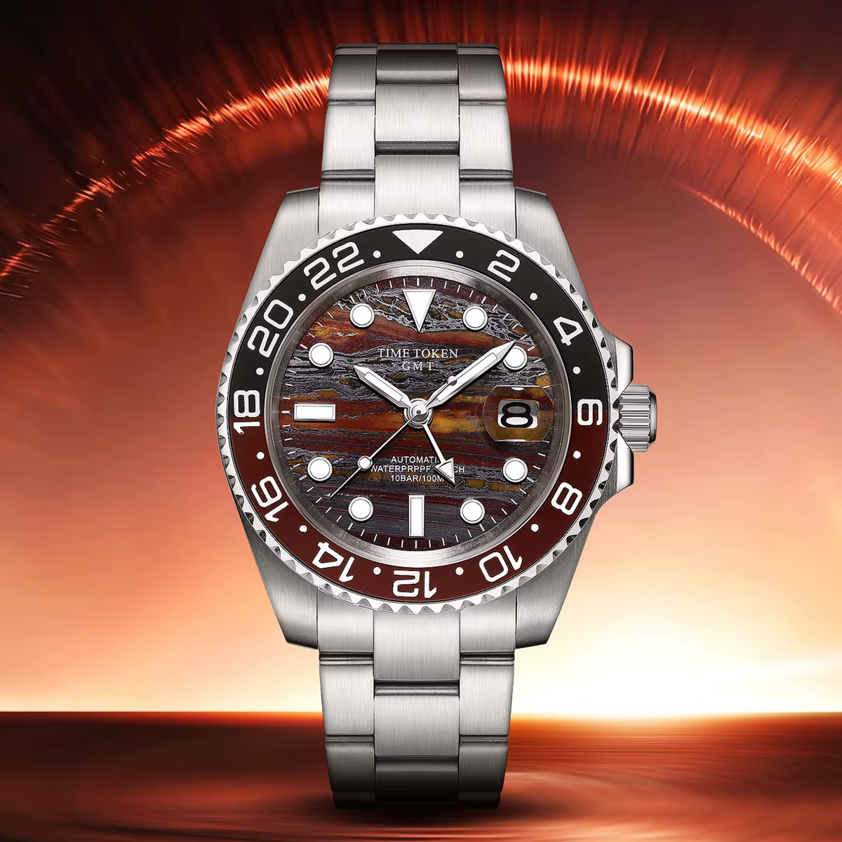 Nouvelle Montre Automatique pour Homme 2026 Tiger Iron GMT Super Lumineuse Étanche 10 ATM Affichage du Calendrier Design Unique