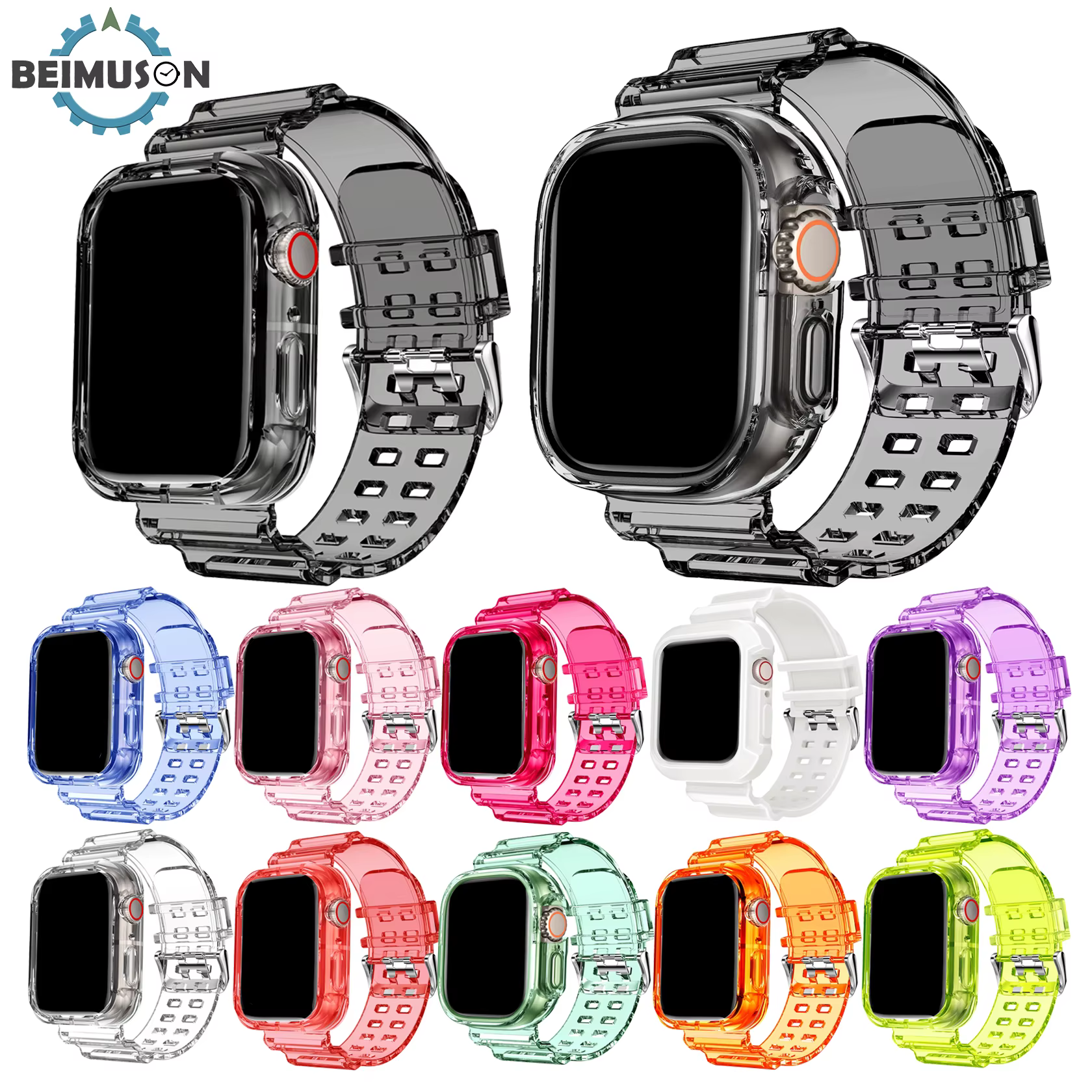 Pour Apple Watch couleur bonbon bracelet transparent + boîtier 11/10/8/7/6/5/4 49mm 46mm 42mm