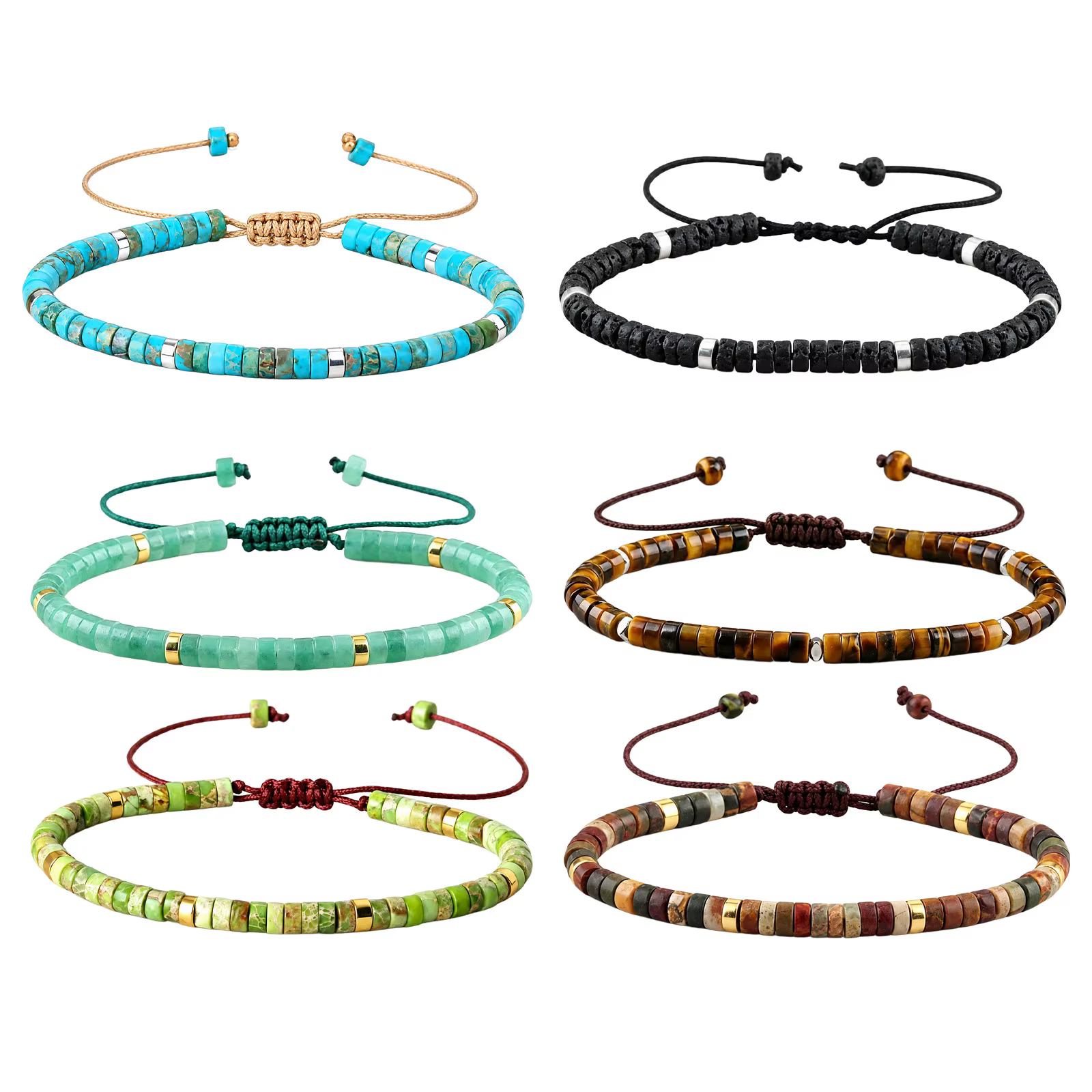 Bracelet en perles Heishi en pierre naturelle pour femmes et hommes, cordon tressé réglable, bijoux empilables faits à la main, style bohème surfer