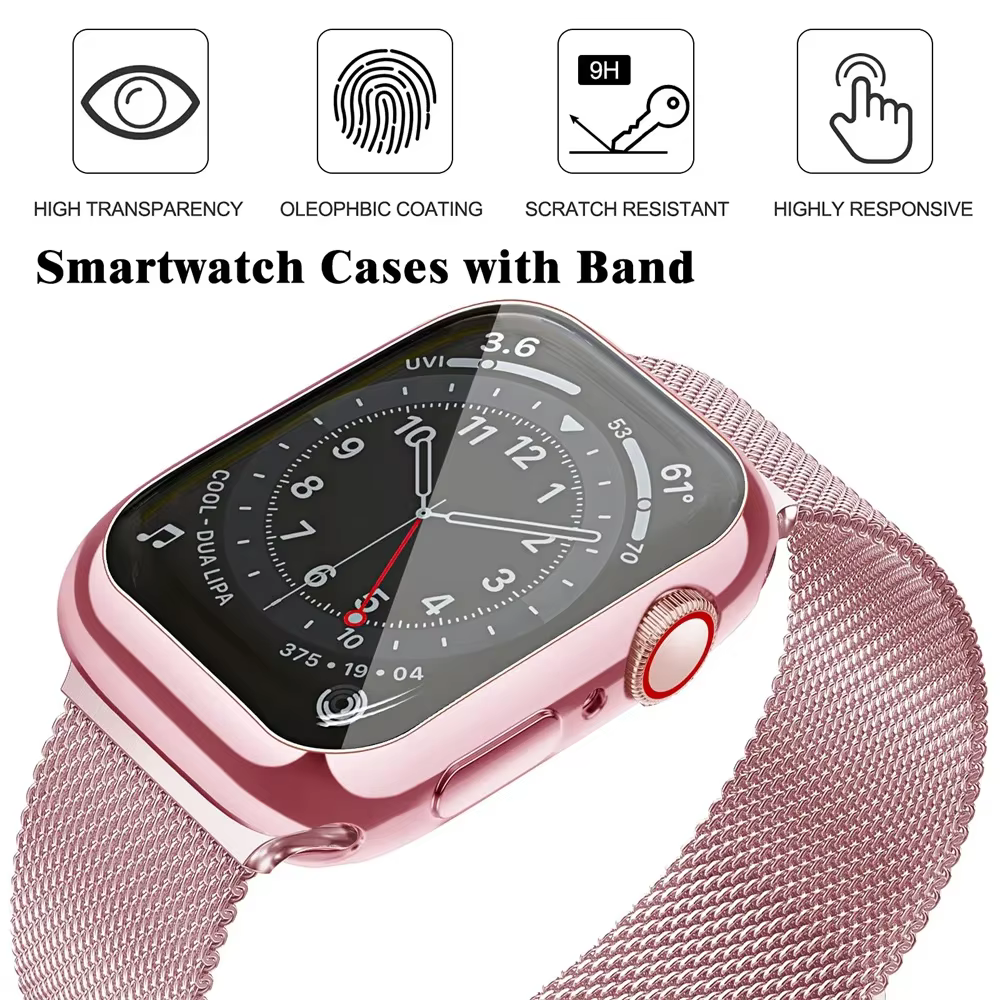 Boucle milanaise + étui pour bracelets de montre Apple 45mm 44mm 38mm-42mm 41/40mm bracelet magnétique en métal iwatch série 9 8 7 6 5 4 3 SE