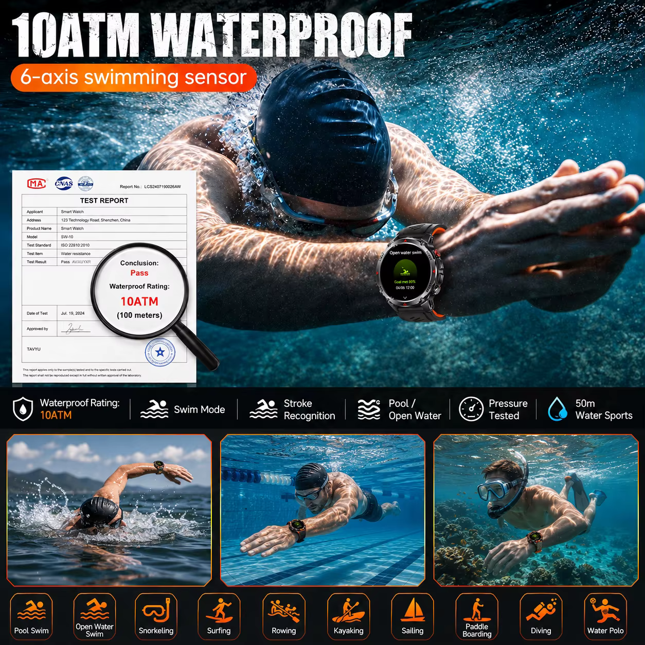 T-rex 3 Pro militaire Grade AGPS montre intelligente 10ATM étanche double bande GNSS boussole altimètre AMOLED natation