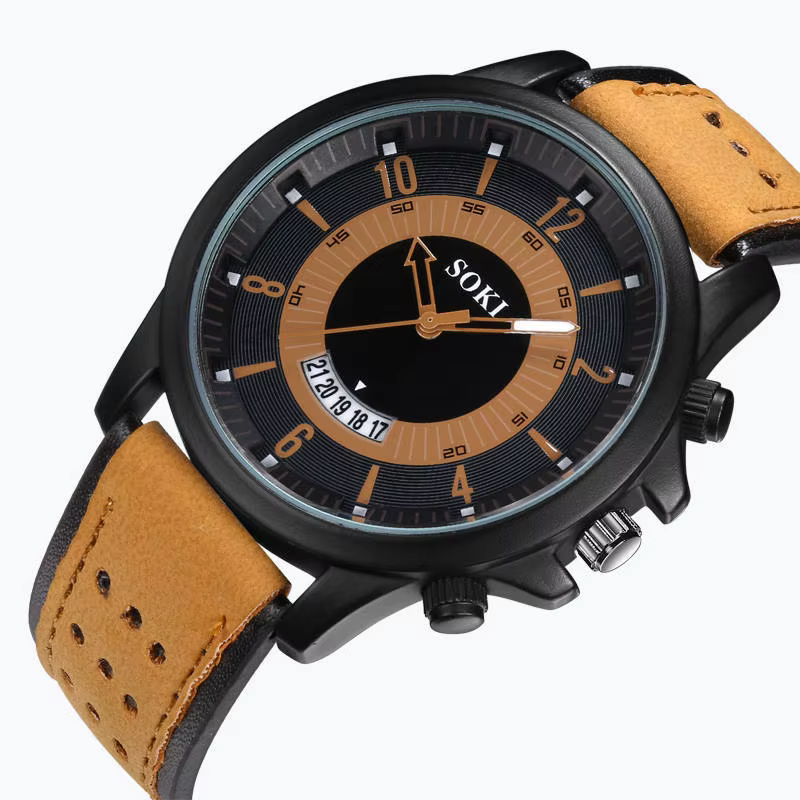Montres-bracelets de sport avec bracelet en cuir pour hommes
