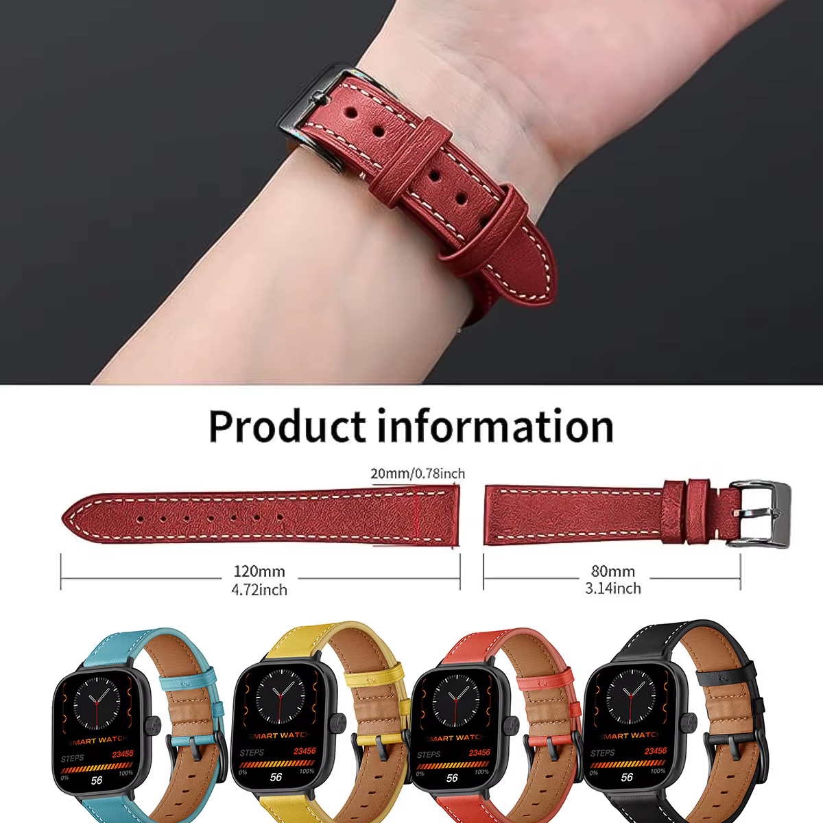 Bracelet en cuir pour montre Redmi 5 4