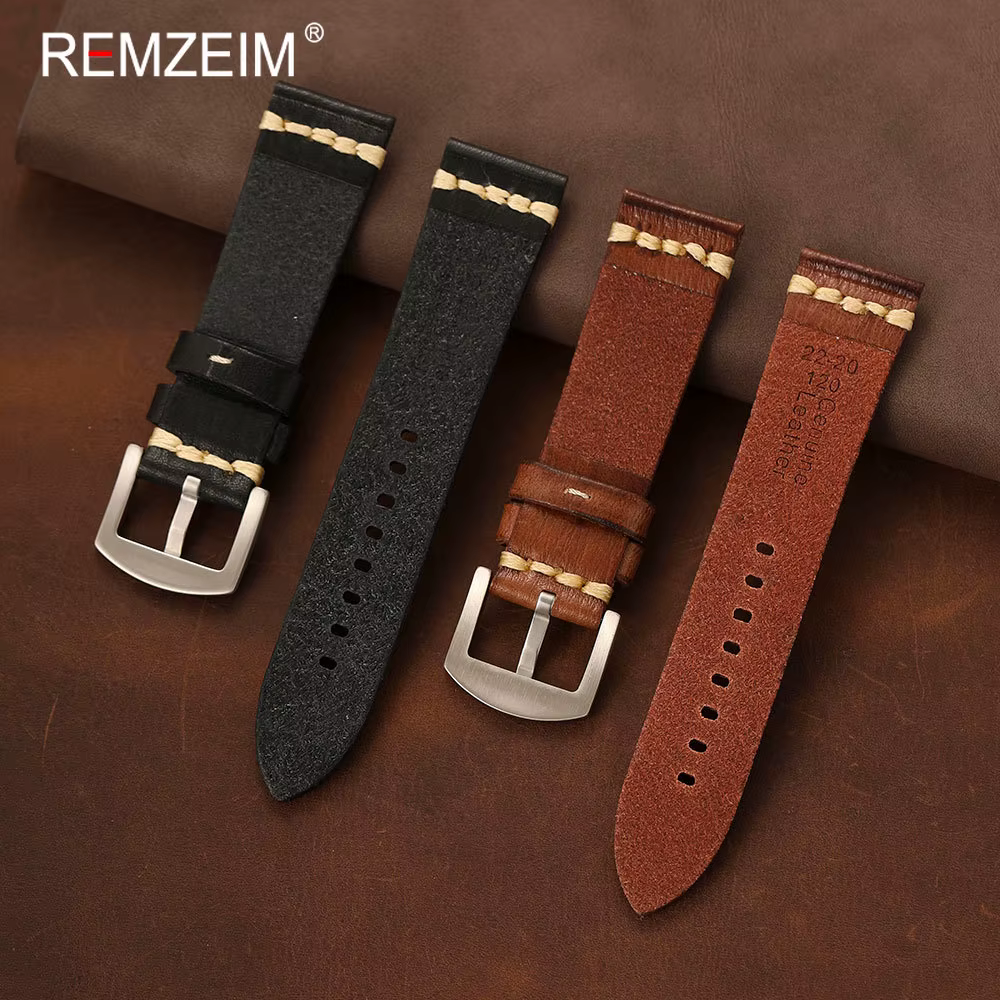 Bracelet de montre en cuir tanné végétal pour hommes