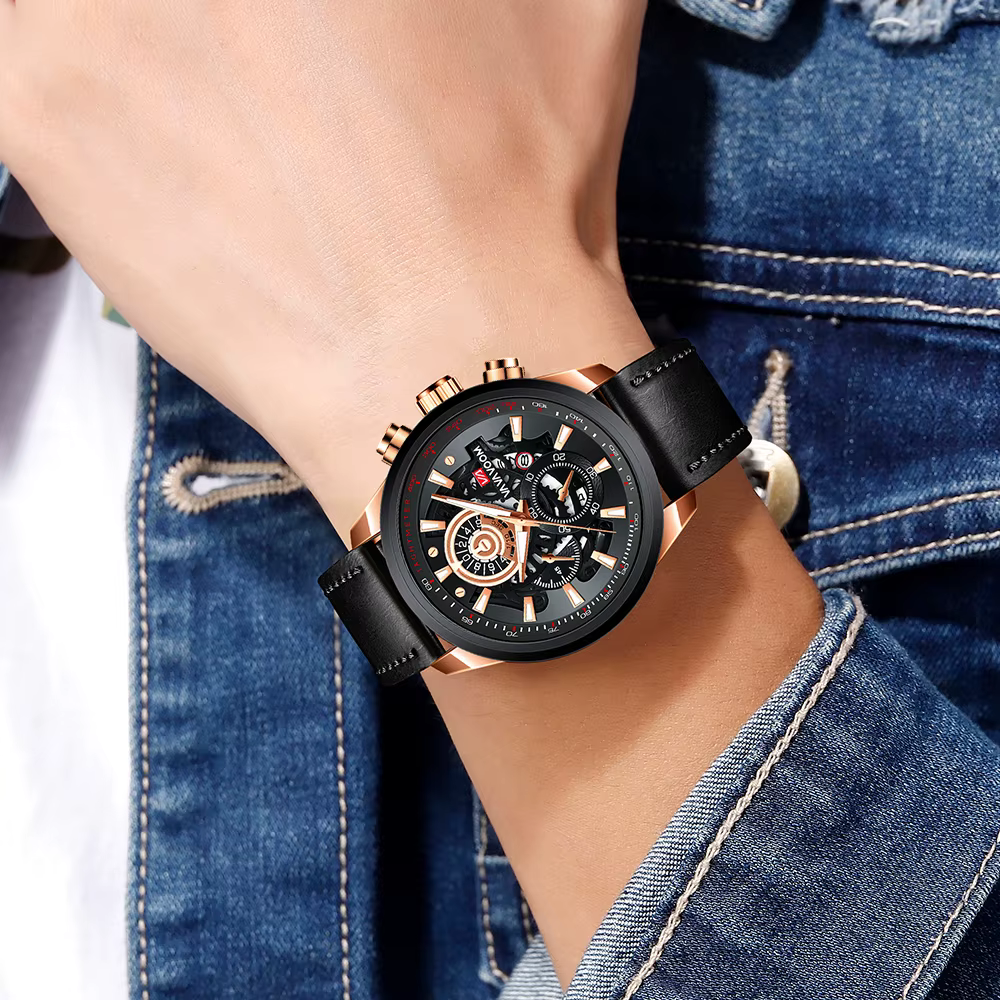 VA VA VOOM marque hommes montre en cuir mode équipement industriel horloge 45mm or Quartz mouvement étanche homme