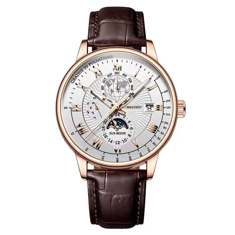 2025 montre pour hommes chronographe Phase de lune motif lumineux haut de gamme Sport homme montre-bracelet en cuir