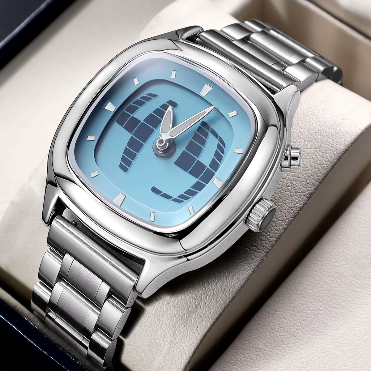 Montre à quartz pour hommes avec éclairage affichage numérique et dynamique des chiffres montre-bracelet futuriste rétro créative avec bracelet en acier inoxydable