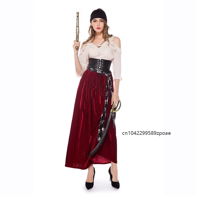 Costume de Capitaine Pirate pour Femme, Haut Irrégulier, Tenue de Fête de Haute Qualité pour Jeu de Rôle, Robe Gothique Médiévale pour Halloween et Mascarade