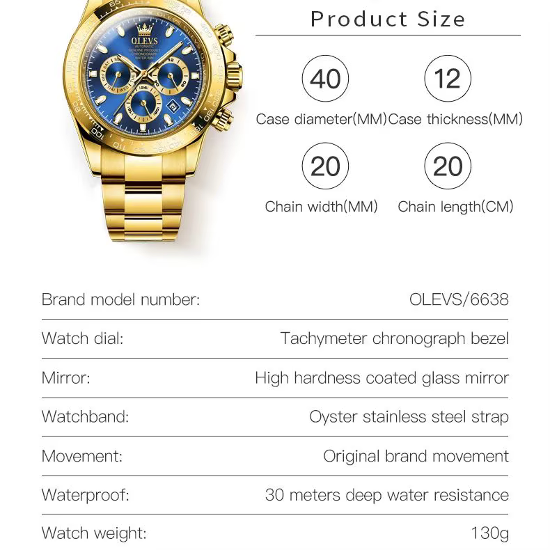 OLEVS 6638 montre mécanique automatique de marque supérieure pour hommes multi-fonction chronographe Date étanche