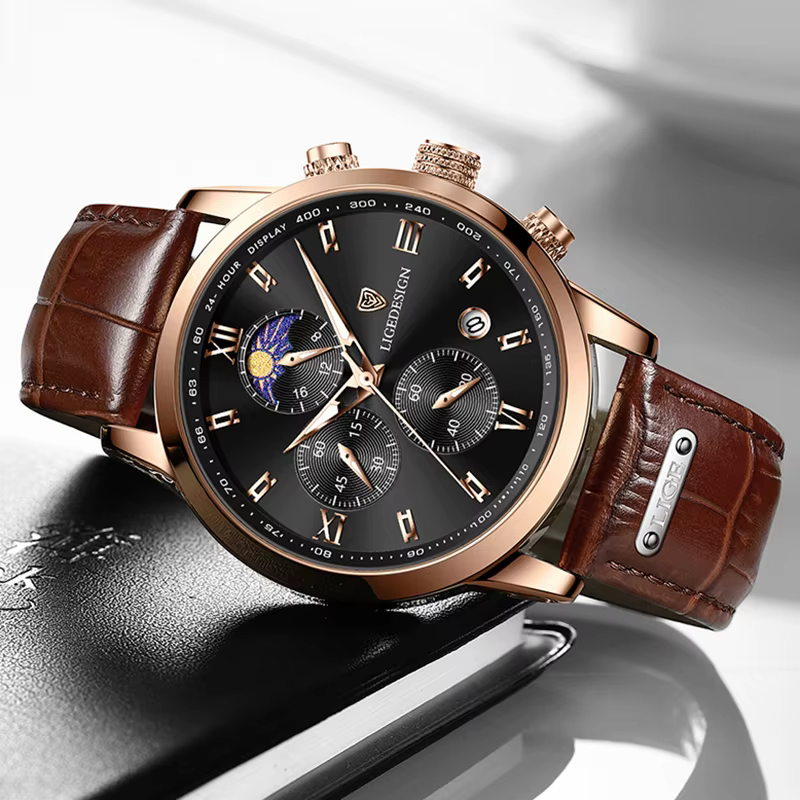 Montre étanche en cuir pour homme
