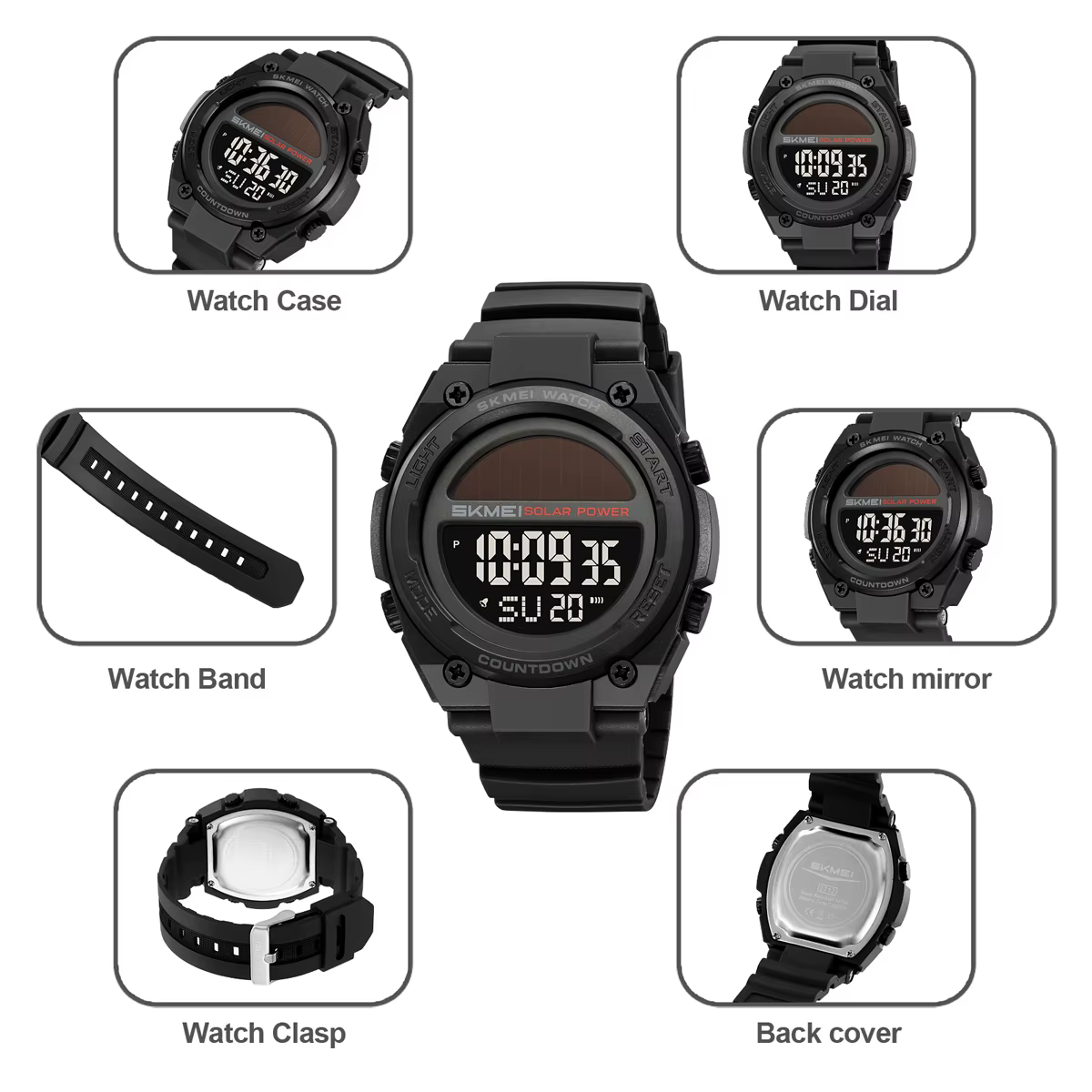 SKMEI 2712 Nouvelle Montre Digitale Sportive Électronique Solaire Étanche Chronographe Militaire Rétro pour Homme