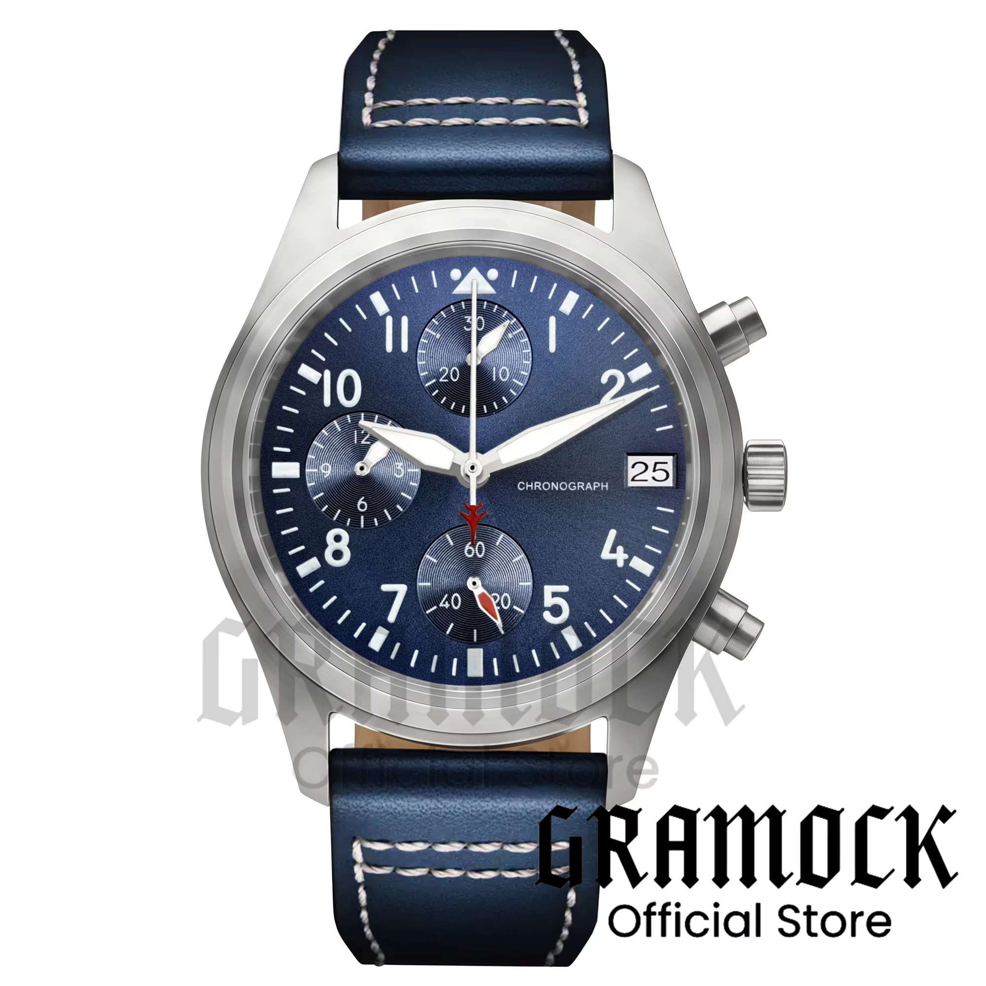 Montre-bracelet pilote bleue personnalisable 38 mm VK67