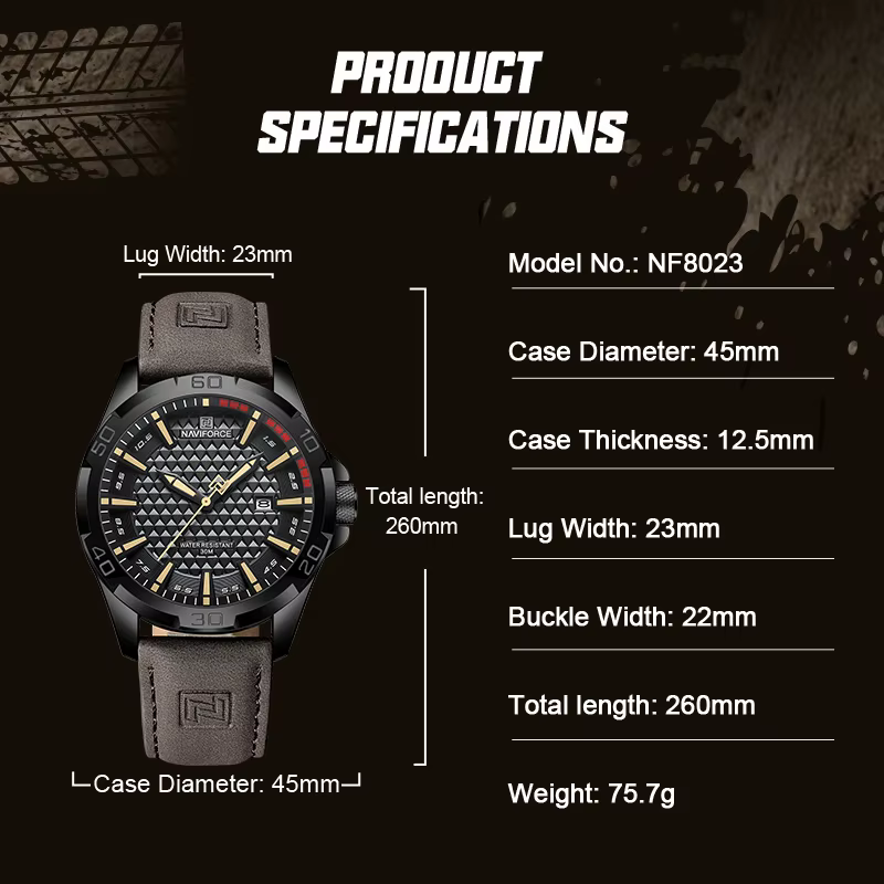 NAVIFORCE hommes Sport décontracté militaire Quartz calendrier montre-bracelet pour homme d'affaires en cuir étanche