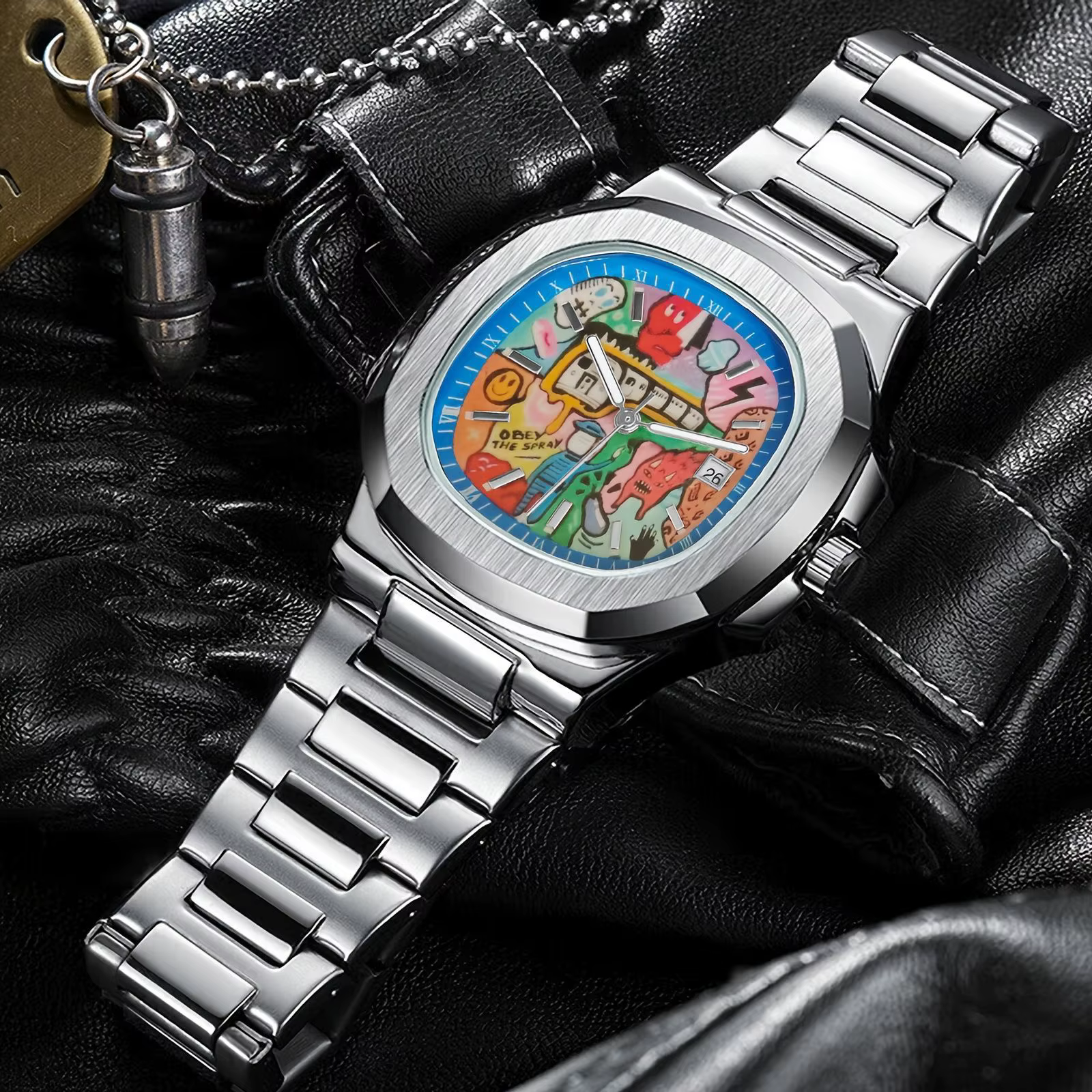 2025 nouveaux hommes carré trou de ver Concept montre étanche bracelet en acier Vintage