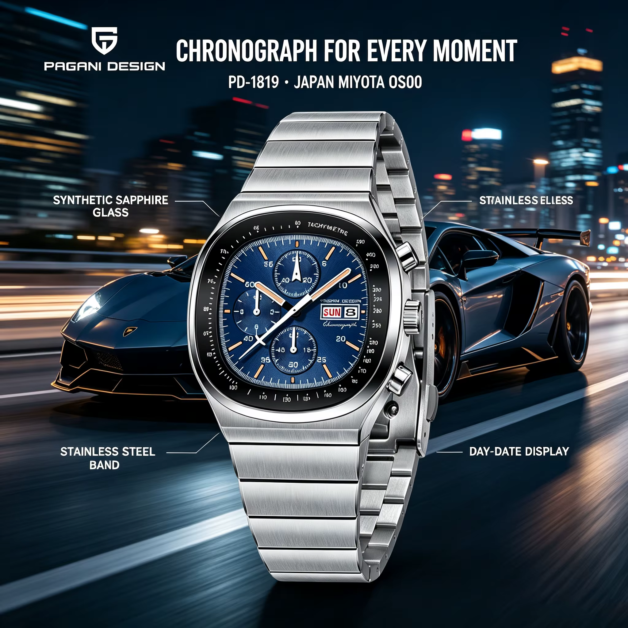 PAGANI DESIGN – montre à Quartz pour hommes