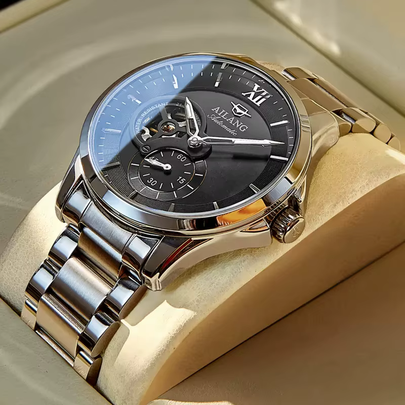 AILANG hommes montres haut de gamme de luxe en acier inoxydable montre mécanique