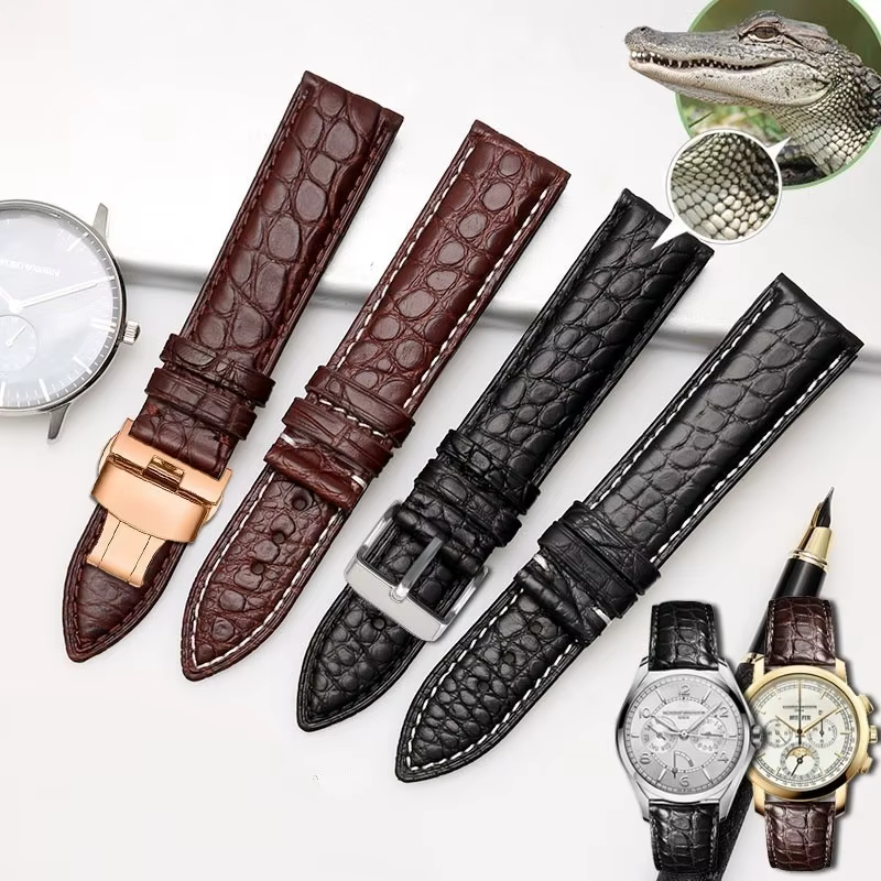 Bracelet de montre en peau de Crocodile pour hommes