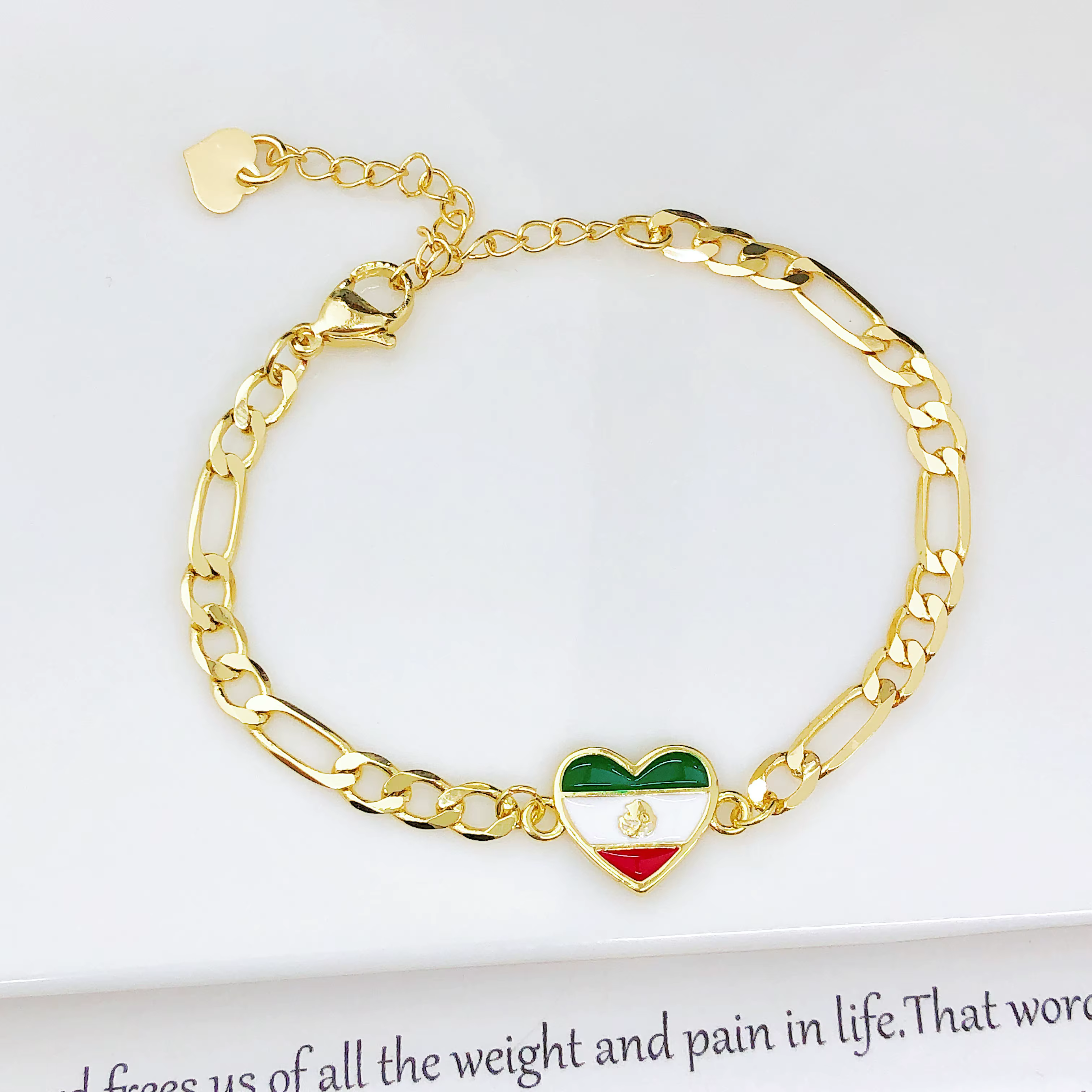 Nouveau bracelet chaîne cubaine drapeau Colombie Mexique pour femmes et hommes, avec breloque cœur émaillé carte du pays, bijou patriotique, cadeau