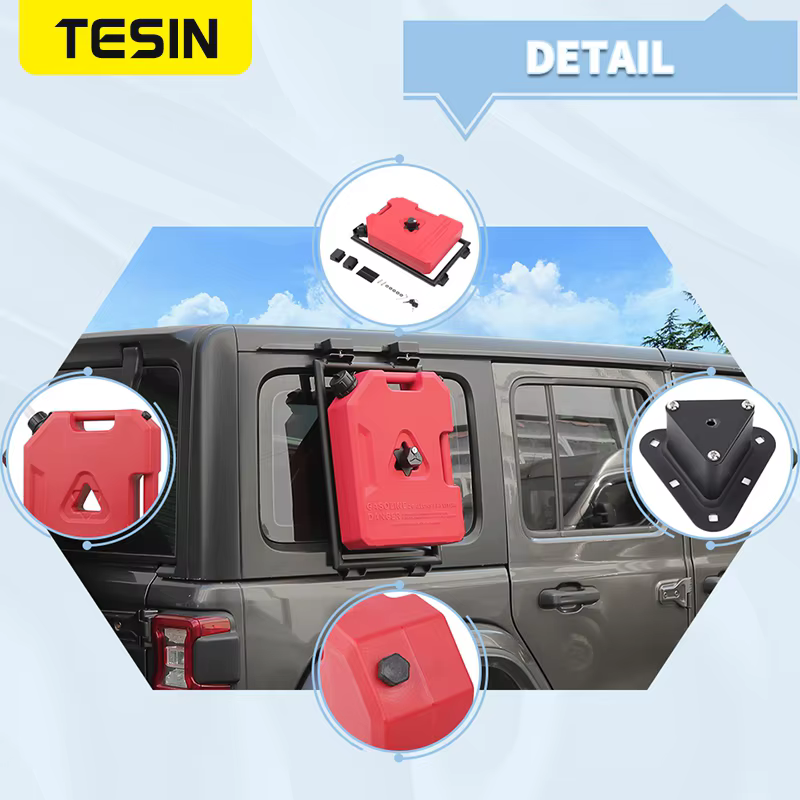 TESIN Échelle d'extension de hayon arrière pour voiture + Boîte à eau/carburant 7,5 L pour Jeep Wrangler JL 2018-2025 Accessoires