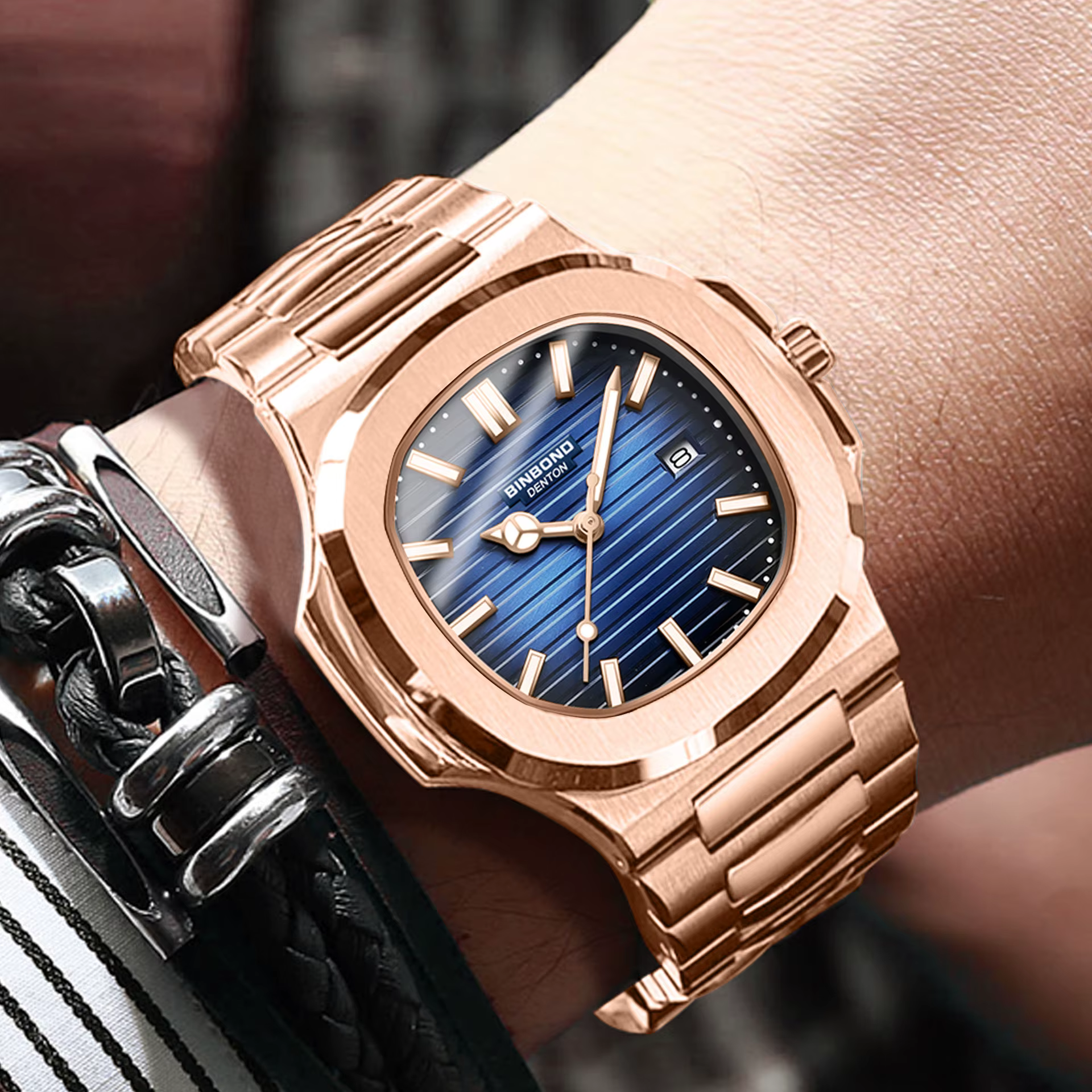 Montres-bracelets en quartz robustes originales BINBOND pour hommes, montres de luxe lumineuses, étanches, avec date automatique, précises, montres décontractées pour hommes, reloj