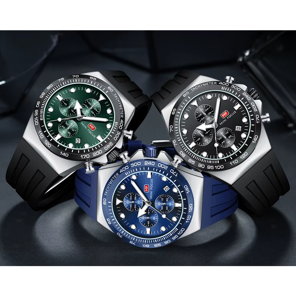 MINI FOCUS Sport chronographe montre à Quartz pour hommes mode bracelet en Silicone montre-bracelet étanche avec aiguilles lumineuses Date 0488