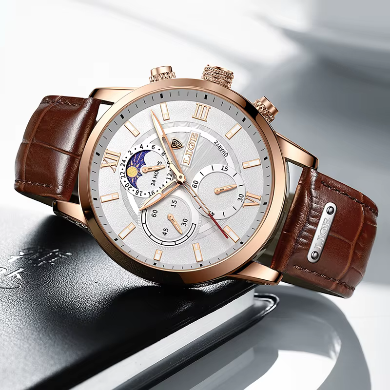 LIGE mode 24 heures Phase de lune montre hommes Sport de plein air