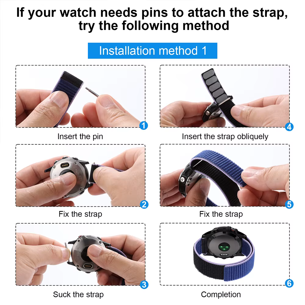 Bracelet en Nylon à boucle à crochet pour Garmin S62/Epix Gen 2/Forerunner 965 955 Solar 945 LTE 935