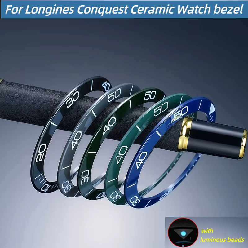 Lunette en céramique avec perle lumineuse pour Longines Conquest HydroConquest 39*31