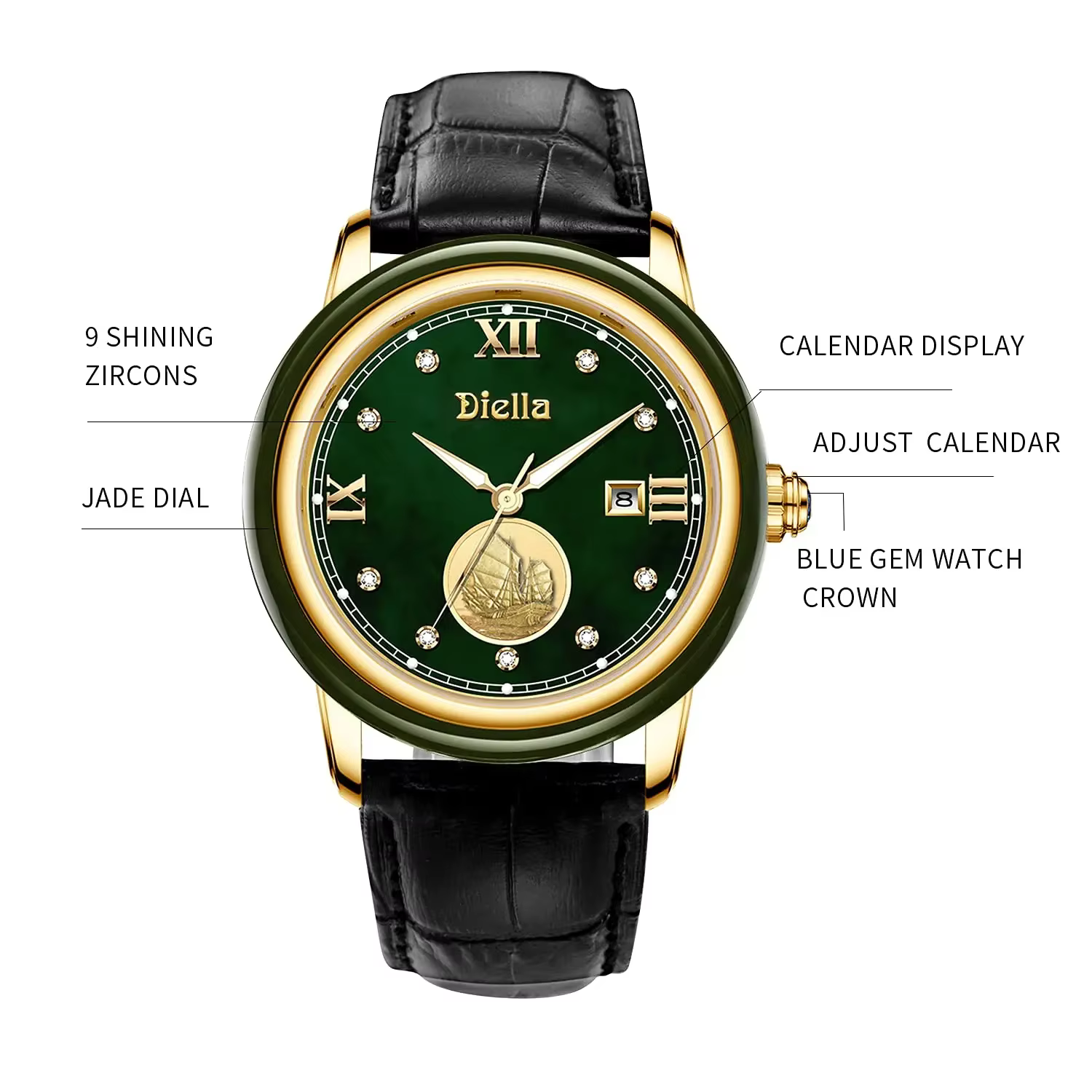Diella Montres habillées de luxe pour hommes avec mouvement à quartz japonais Montres-bracelets classiques