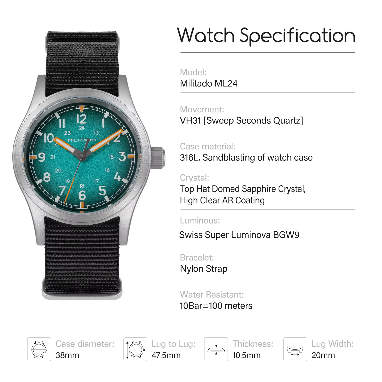 Montre de terrain ML24 pour homme