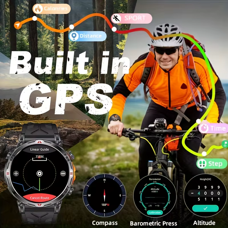 Nouveau KC93 montre intelligente 1.56 pouces AMOLED GPS positionnement Sports de plein air Fitness Tracker Bluetooth appel grande batterie Smartwatch