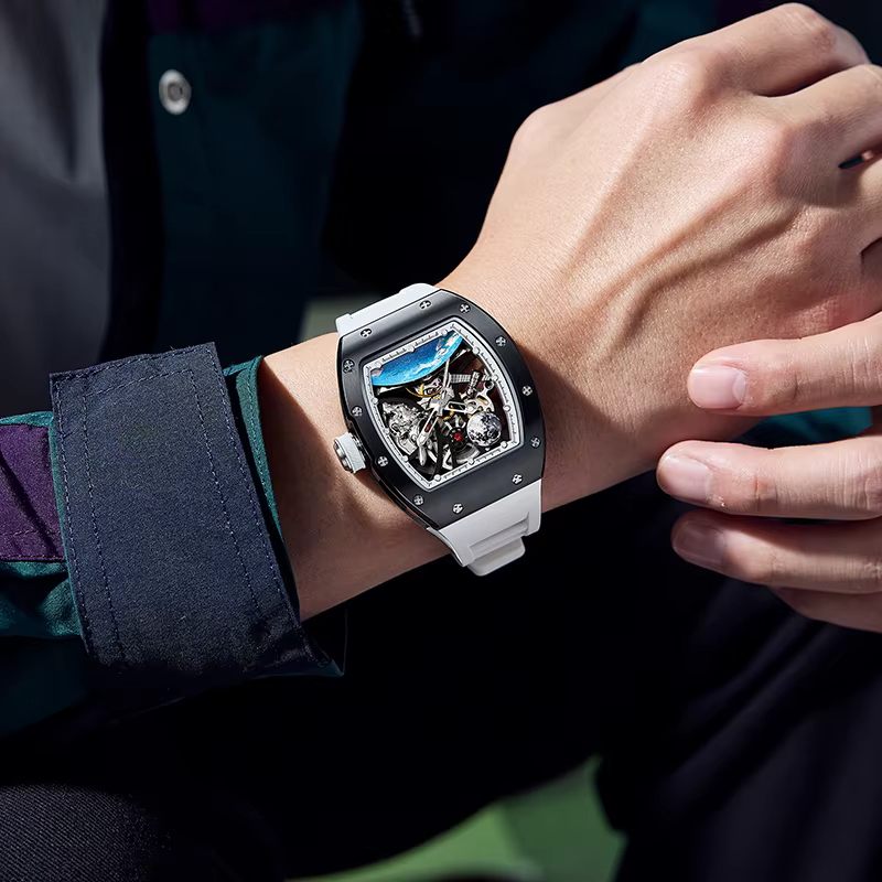 Montres automatiques pour hommes mode Tonneau horloge mécanique cadran terre étanche luxe lumineux squelette